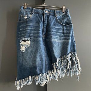 Lush frayed denim asymmetrical jean skirt size medium